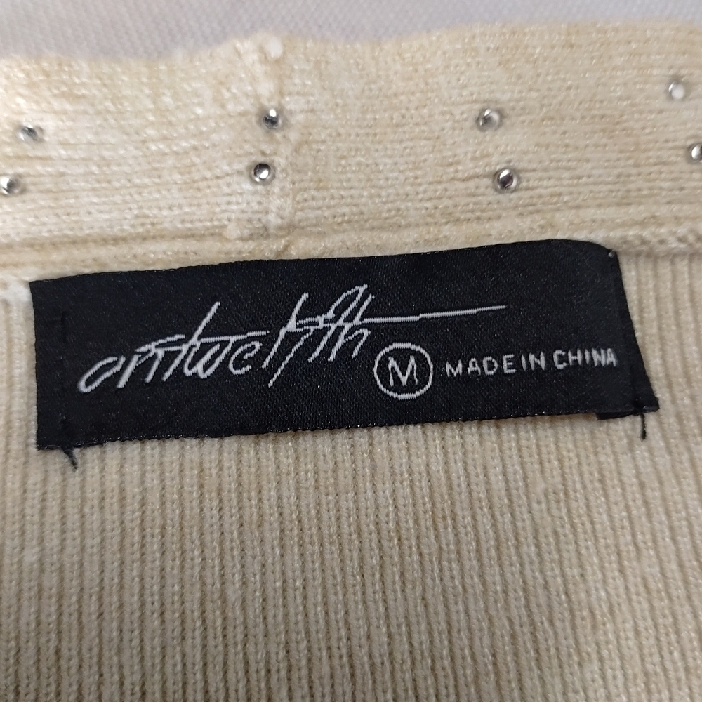 On Twelfth Sweater Cardigan Women's Cream Open Front Sweater Cardigan Size M - Picture 10 of 11